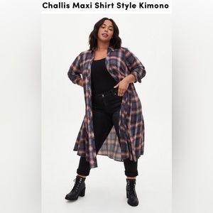 Torrid Plaid Challis Maxi Kimono Size 2